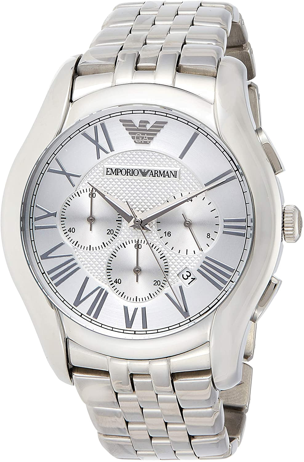 Emporio Armani Velente Chronograph Quartz Silver Dial Silver Steel Strap Watch For Men - AR1702