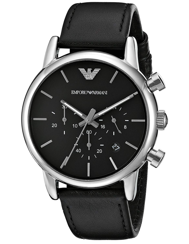 Emporio Armani Classic Chronograph Black Dial Black Leather Strap Watch For Men - AR1733
