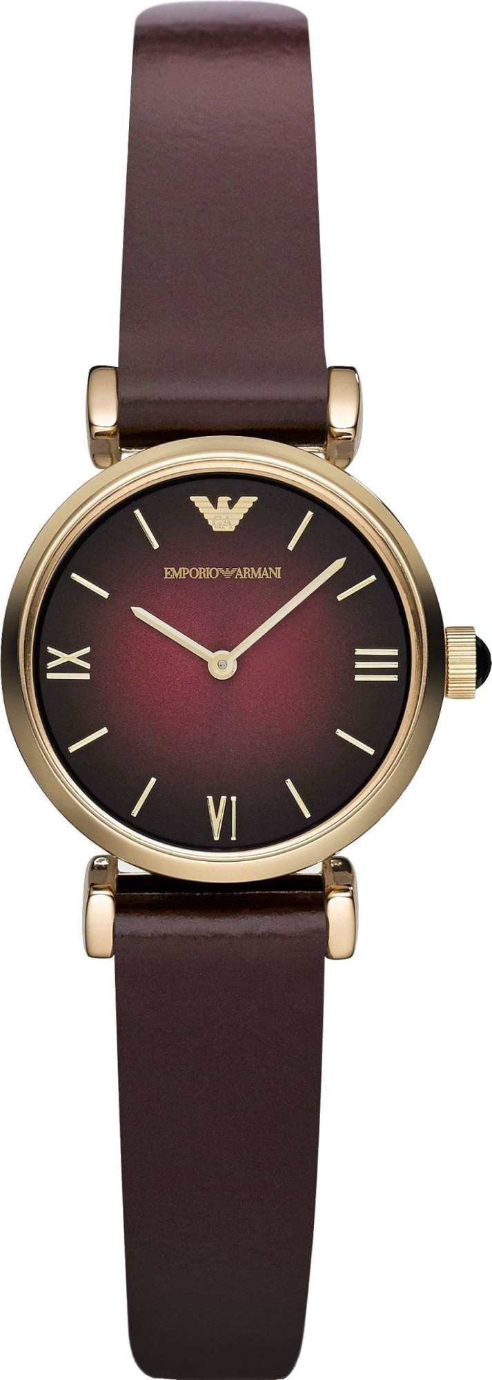 Emporio Armani Gianni T Bar Burgundy Dial Burgundy Leather Strap Watch For Women - AR1758