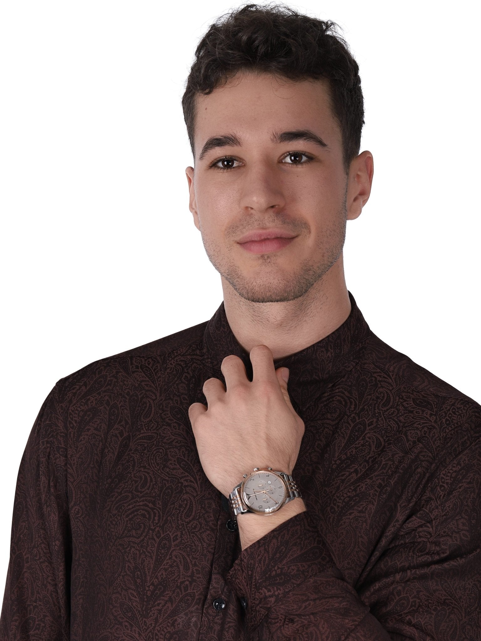 Emporio Armani Beta Chronograph Grey Dial Two Tone Steel Strap Watch For Men - AR1864