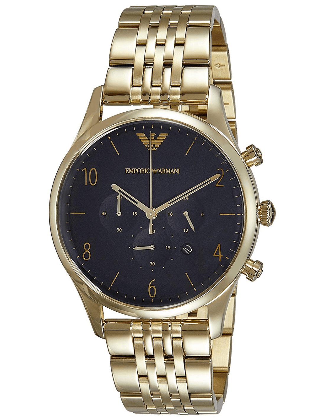Emporio Armani Classic Chronograph Black Dial Gold Steel Strap Watch For Men - AR1893