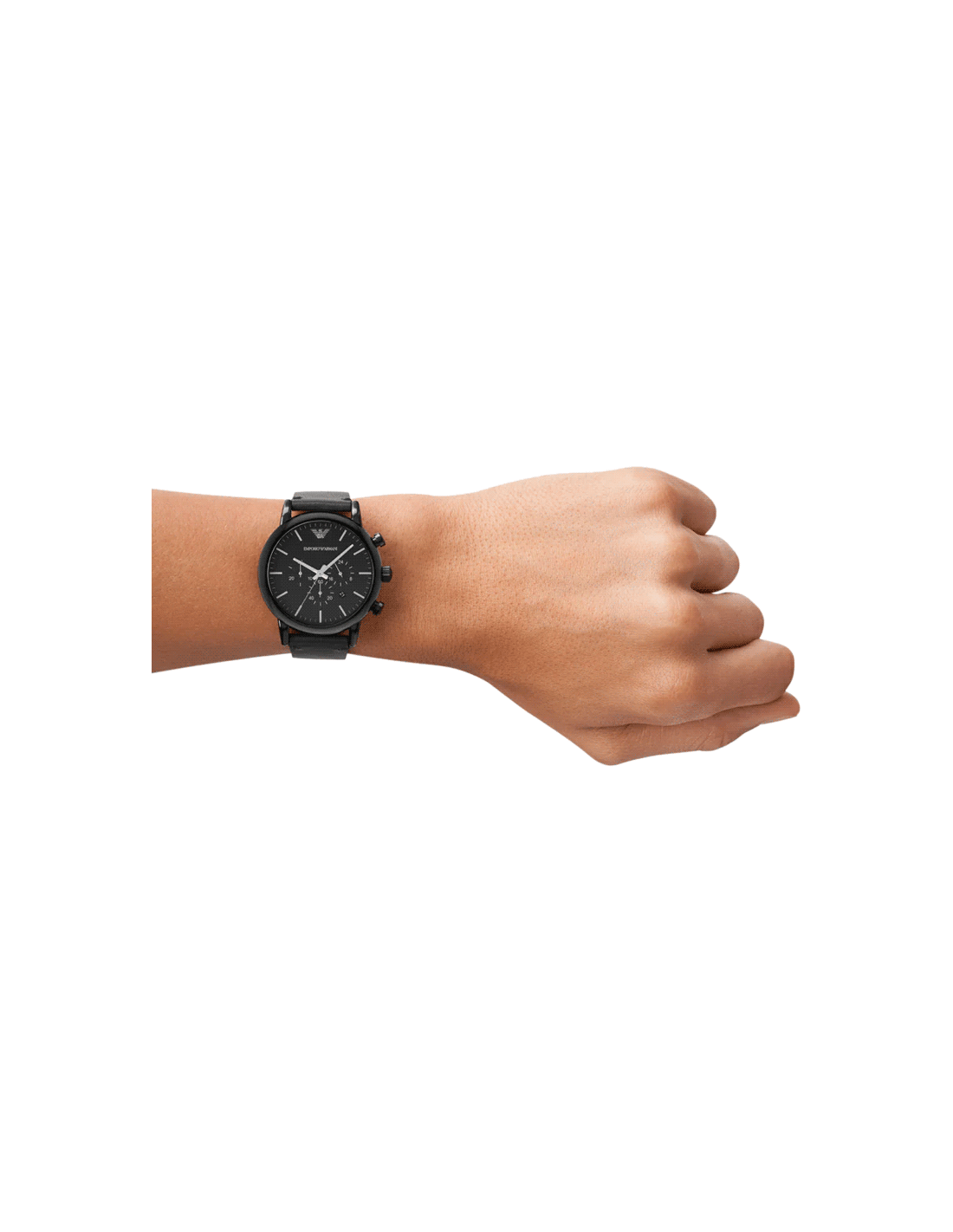 Emporio Armani Dress Chronograph Black Dial Black Leather Strap Watch For Men - AR1918