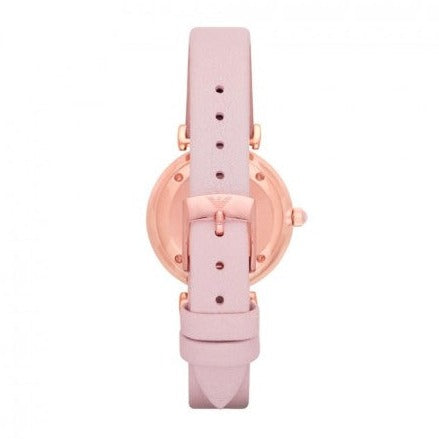 Emporio Armani Gianni T Bar Mother Of Pearl Pink Dial Pink Leather Strap Watch For Women - AR1958