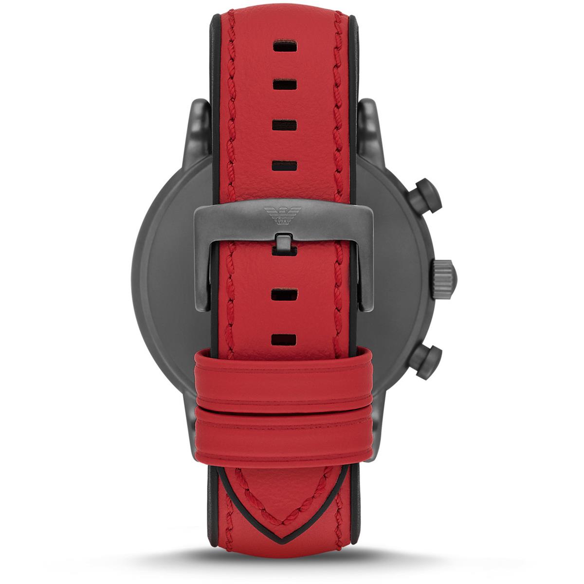 Emporio Armani Luigi Chronograph Black Dial Red Leather Strap Watch For Men - AR1971