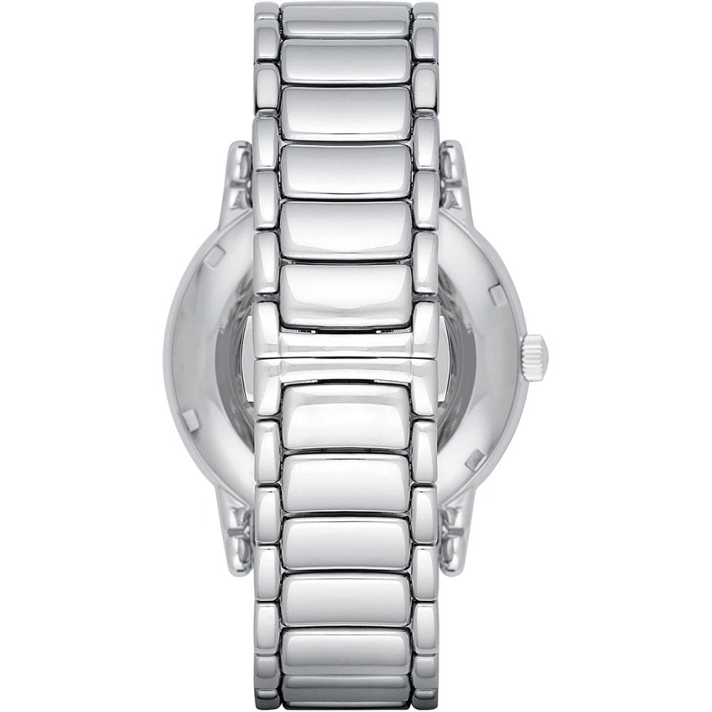 Emporio Armani Meccanico Skeleton Silver Dial Silver Steel Strap Watch For Men - AR1980