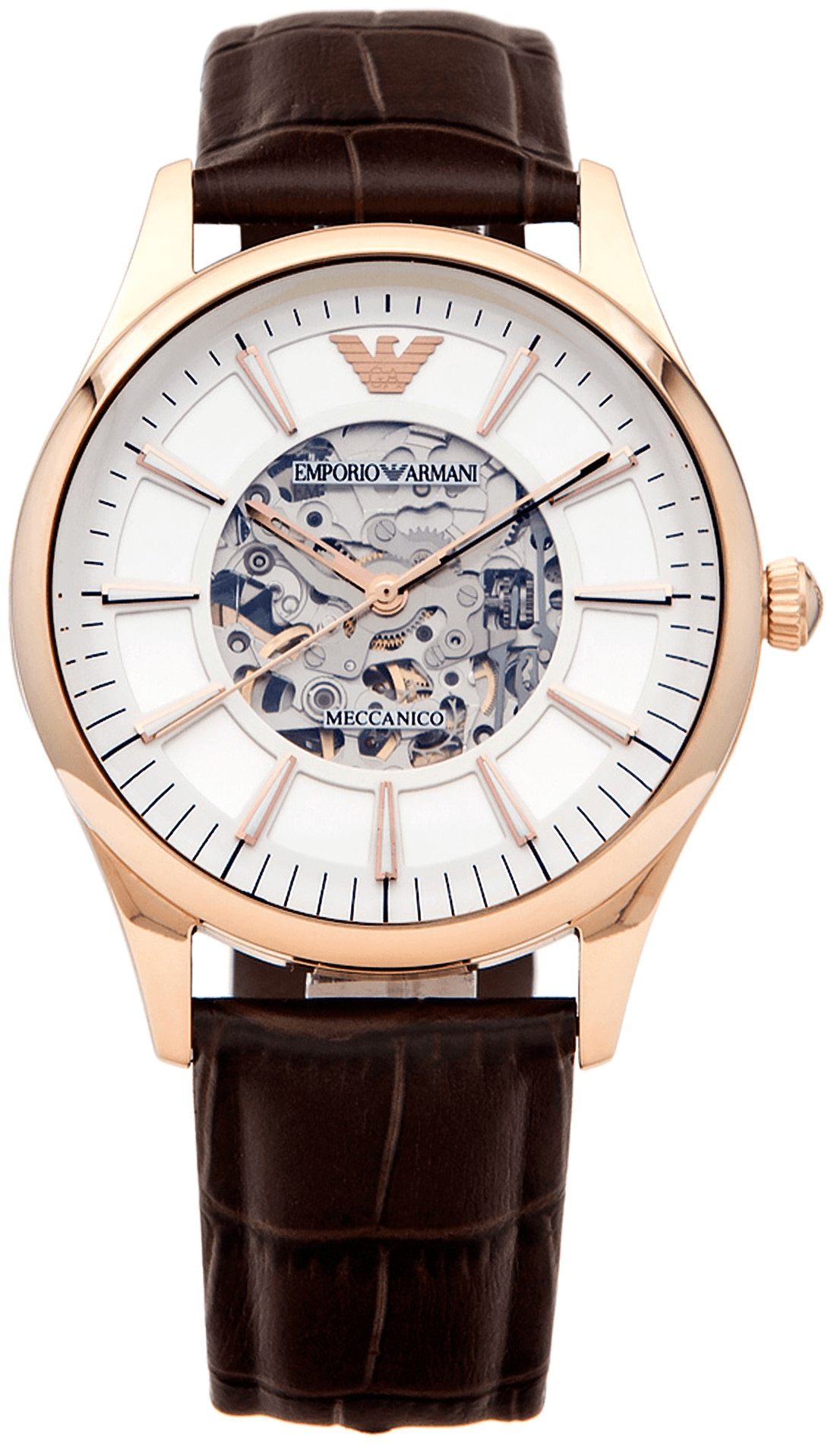 Emporio Armani Epoca White Skeletal Dial Black Leather Strap Watch For Men - AR2073
