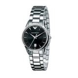 Emporio Armani Classic Quartz Black Dial Silver Steel Strap Watch For Women - AR2441