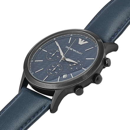 Emporio Armani Renato Chronograph Quartz Blue Dial Blue Leather Strap Watch For Men - AR2481
