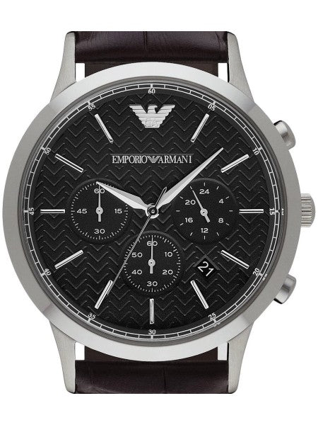 Emporio Armani Renato Chronograph Black Dial Brown Leather Strap Watch For Men - AR2482