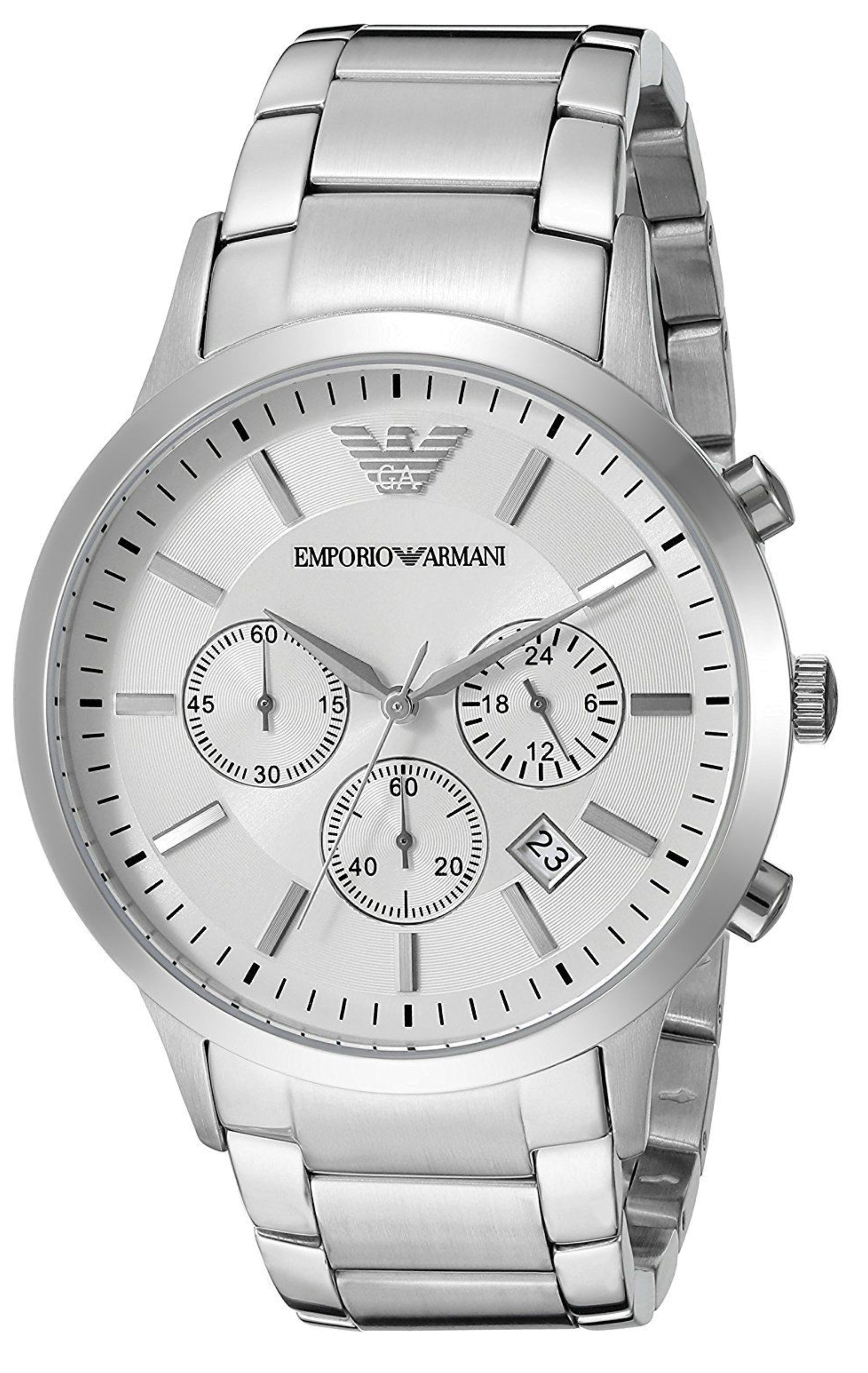 Emporio Armani Sportivo Chronograph Silver Dial Silver Steel Strap Watch For Men - AR5963