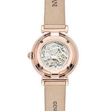 Emporio Armani Meccanico Silver Skeleton Dial Beige Leather Strap Watch For Women - AR60001