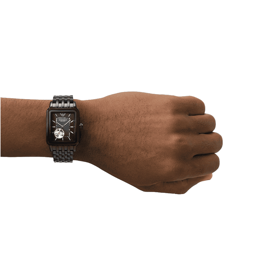 Emporio Armani Meccanico Black Dial Black Steel Strap Watch For Men - AR60058