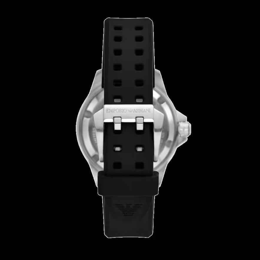 Emporio Armani Sea Explorer Automatic Black Dial Black Silicone Strap Watch For Men - AR60078