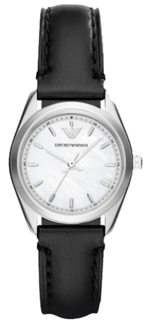 Emporio Armani Analog White Dial Black Leather Strap Watch For Women - AR6026