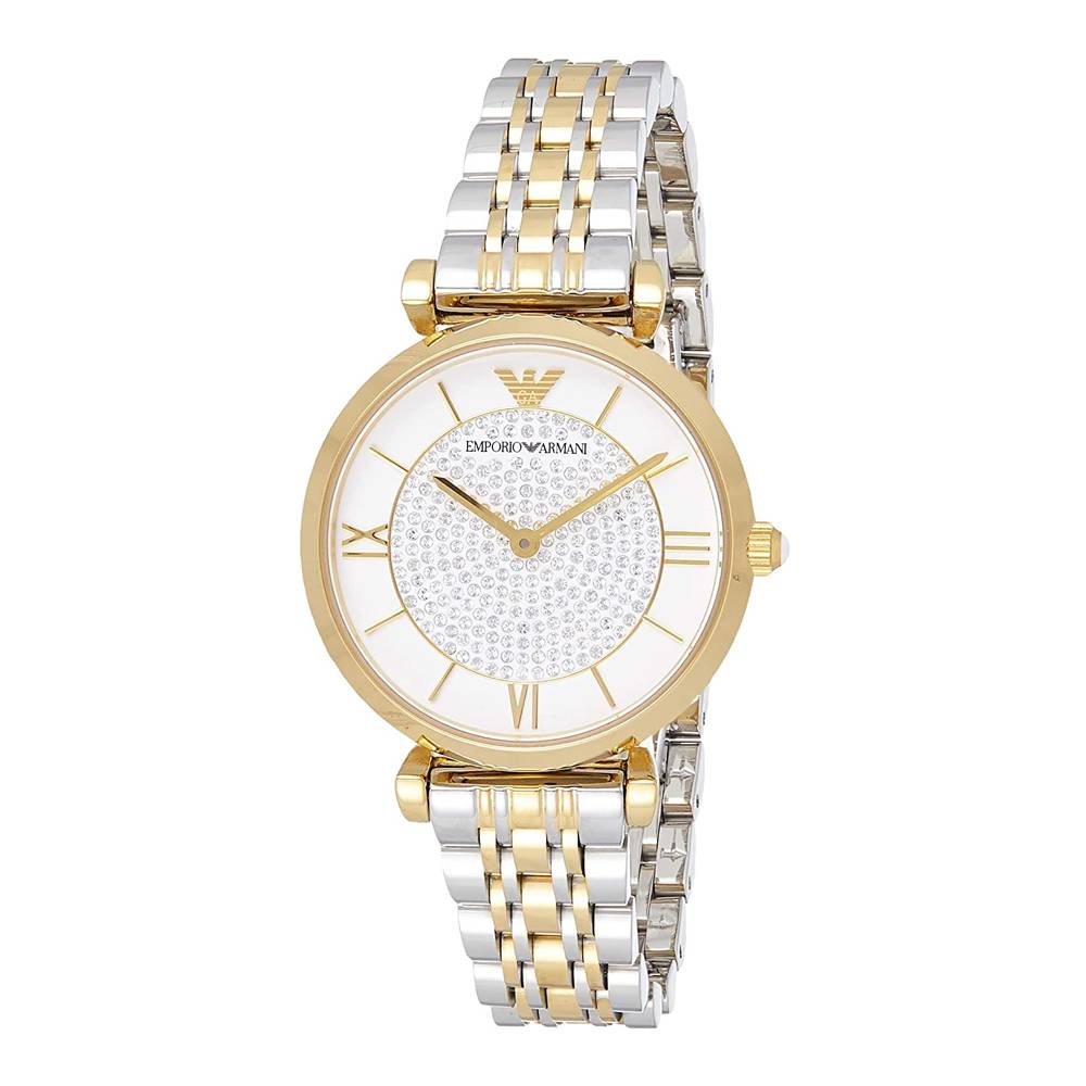 Emporio Armani Gianni T Bar White Dial Two Tone Steel Strap Watch For Women - AR8031