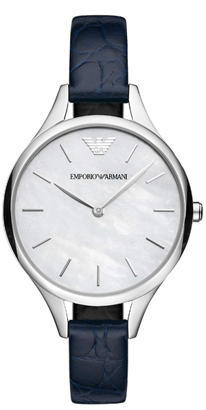 Emporio Armani Aurora Quartz Mother Of Pearl White Dial Blue Leather Strap Watch For Women - AR11090