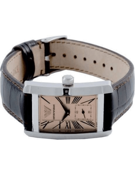 Emporio Armani Classic Beige Dial Brown Leather Strap Watch For Women - AR0155
