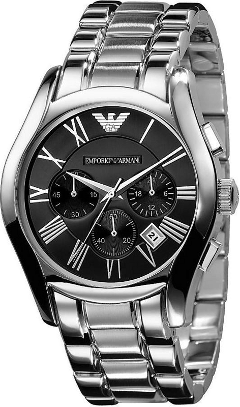 Emporio Armani Valente Chronograph Black Dial Silver Stainless Steel Watch For Men - AR0673