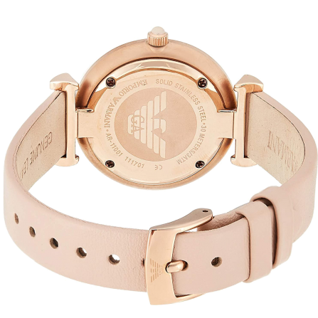 Emporio Armani Gianni T-Bar Quartz Rose Gold Dial Pink Leather Strap Watch For Women - AR11001