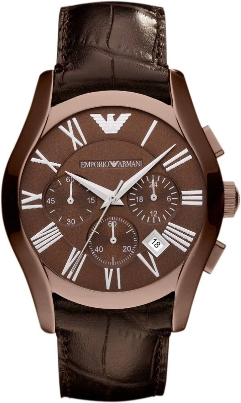 Emporio Armani Valente Classic Brown Dial Brown Leather Strap Watch For Men - AR1609