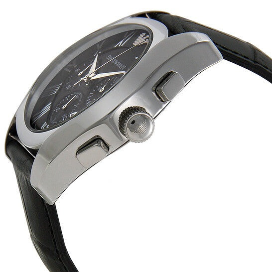 Emporio Armani Valente Chronograph Black Dial Black Leather Strap Watch For Men - AR1633