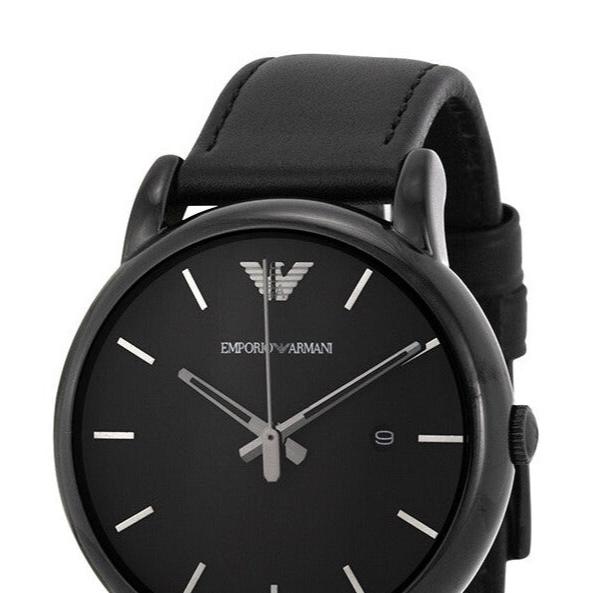 Emporio Armani Classic Black Dial Black Leather Strap Watch For Men - AR1732