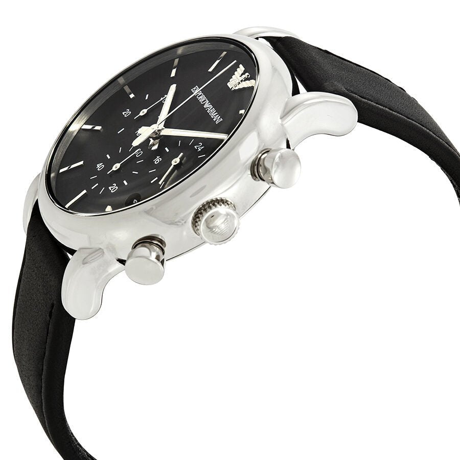 Emporio Armani Classic Chronograph Black Dial Black Leather Strap Watch For Men - AR1733