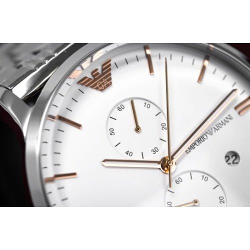 Emporio Armani Chonograph SIlver Dial Silver Steel Strap Watch For Men - AR1933