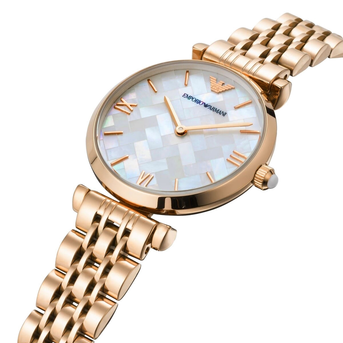 Emporio Armani Mother of Pearl Dial Rose Gold Steel Strap Watch For Women - AR11110