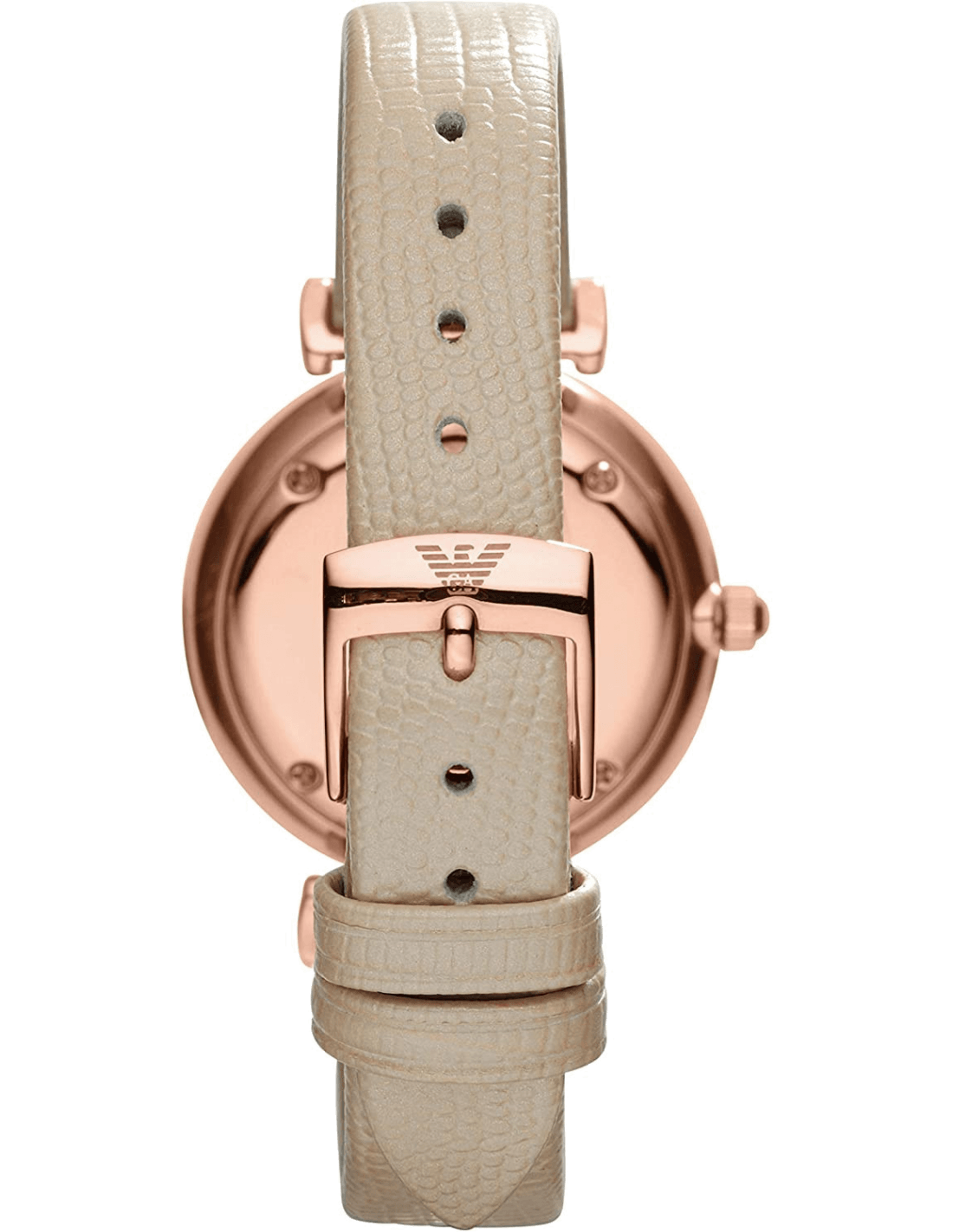 Emporio Armani Gianni T Bar Gunmetal Dial Beige Leather Strap Watch For Women - AR1681