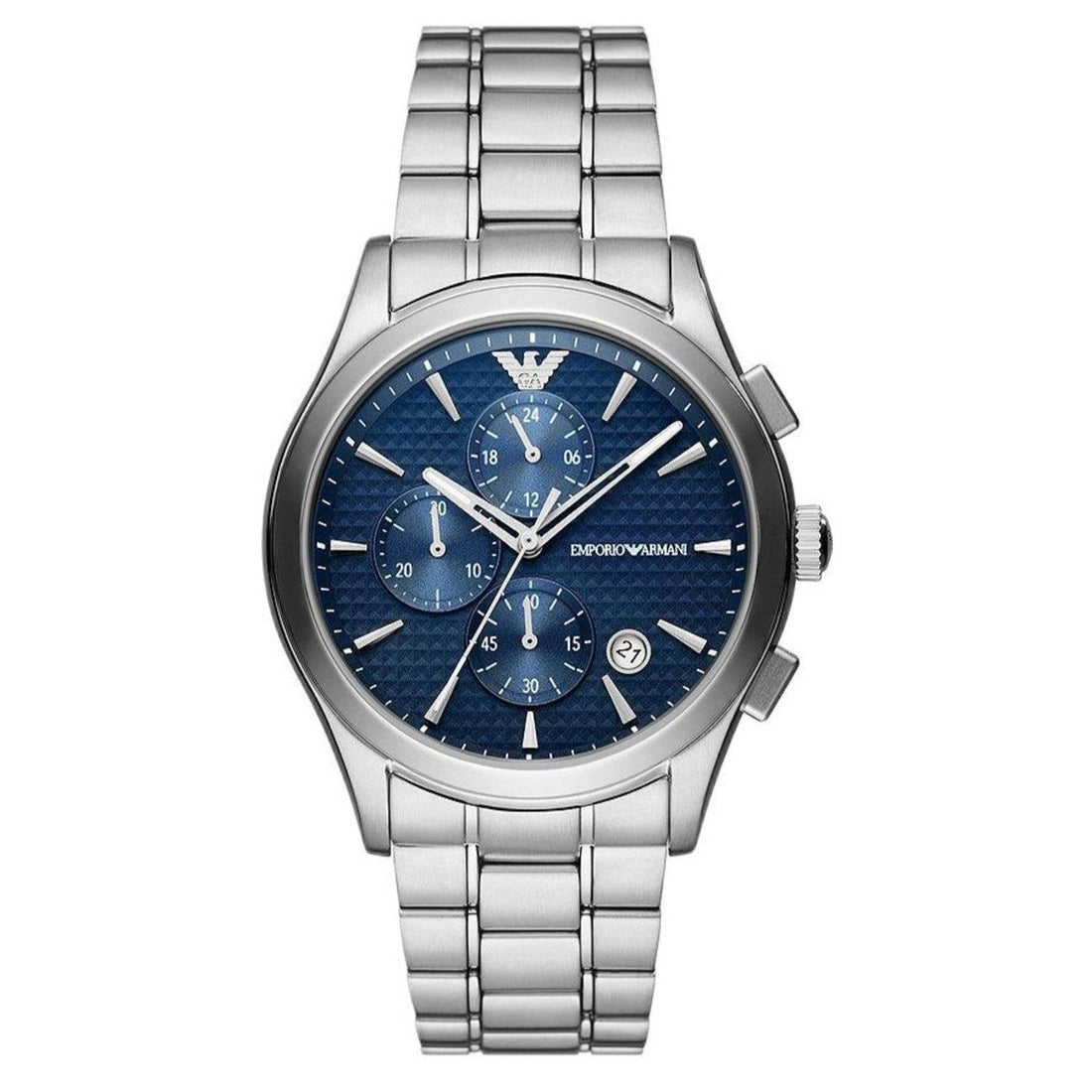 Emporio Armani Chronograph Blue Dial Silver Steel Strap Watch For Men - AR11528