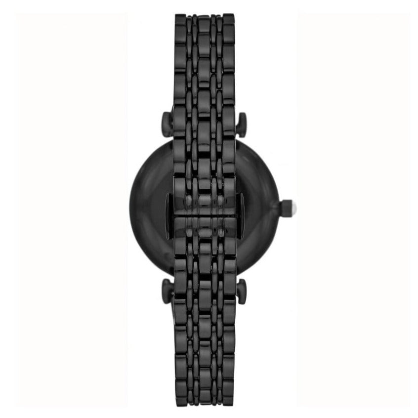 Emporio Armani Gianni T-Bar Quartz Black Mother of Pearl Dial Black Steel Strap Watch For Women - AR11268