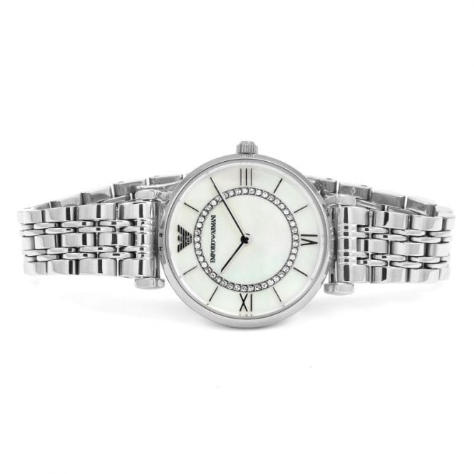 Emporio Armani Gianni T-Bar Mother of Pearl Dial Silver Stainless Steel Watch For Women - AR1908