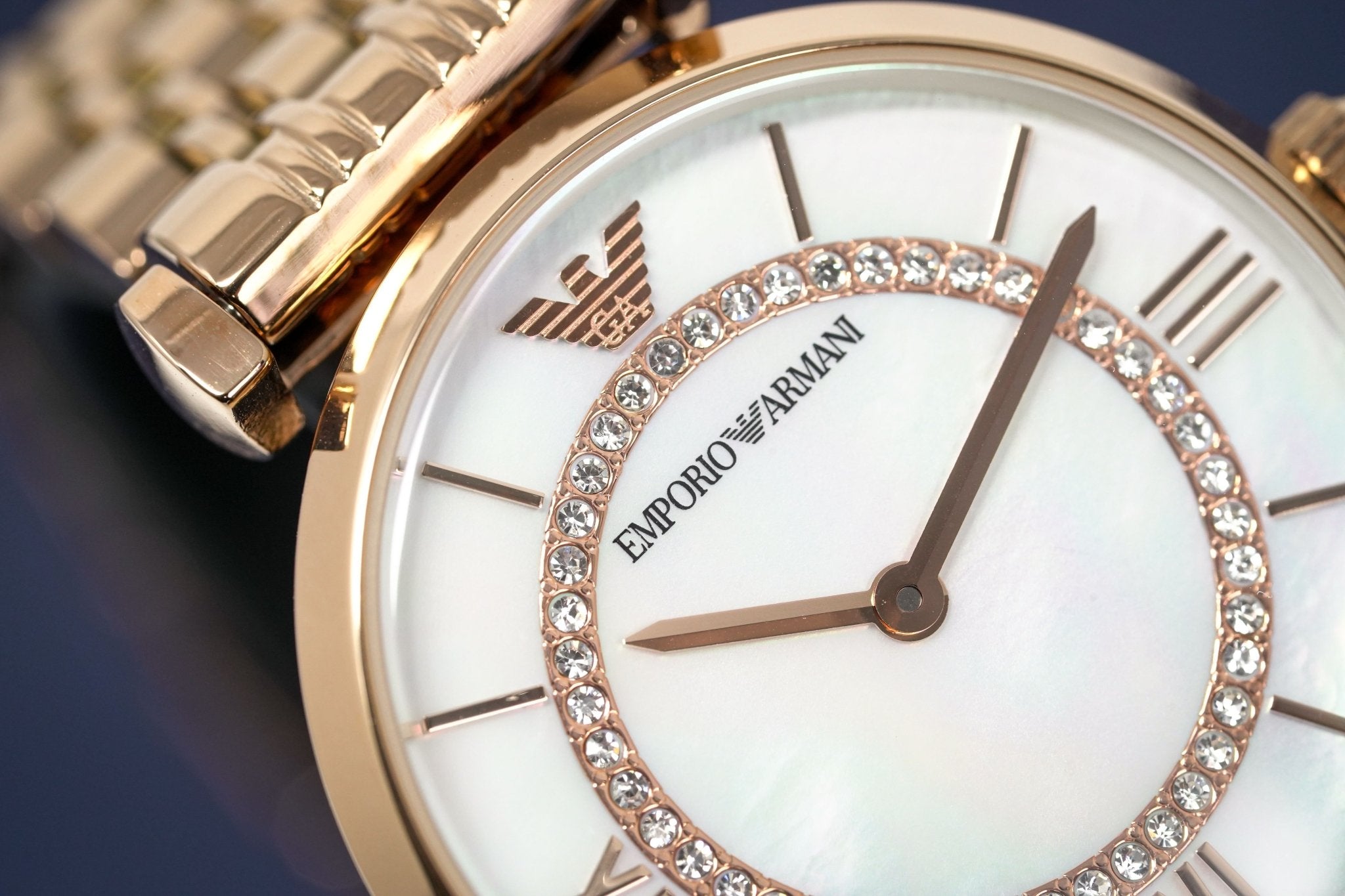 Emporio Armani Gianni T Bar Mother of Pearl Rose Gold Stainless Steel Strap Watch For Women - AR1909