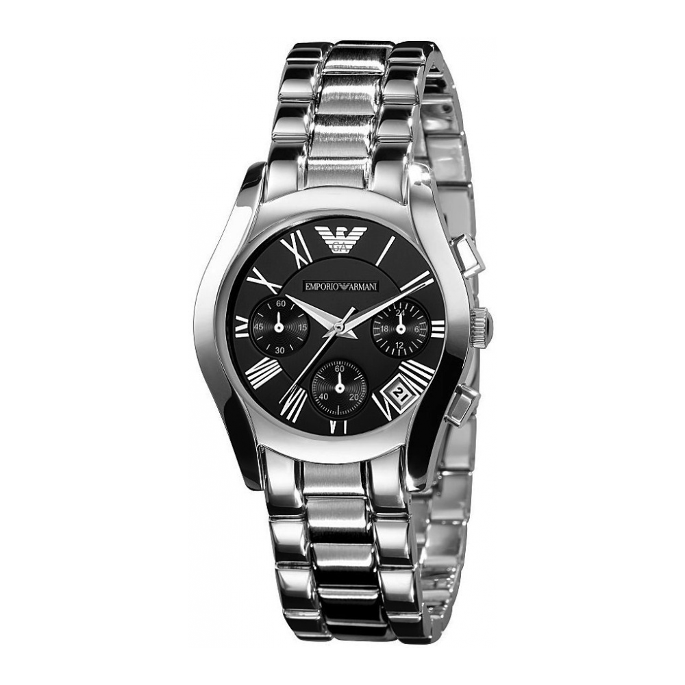 Emporio Armani Velente Chronograph Black Dial Silver Steel Strap Watch For Women - AR0674