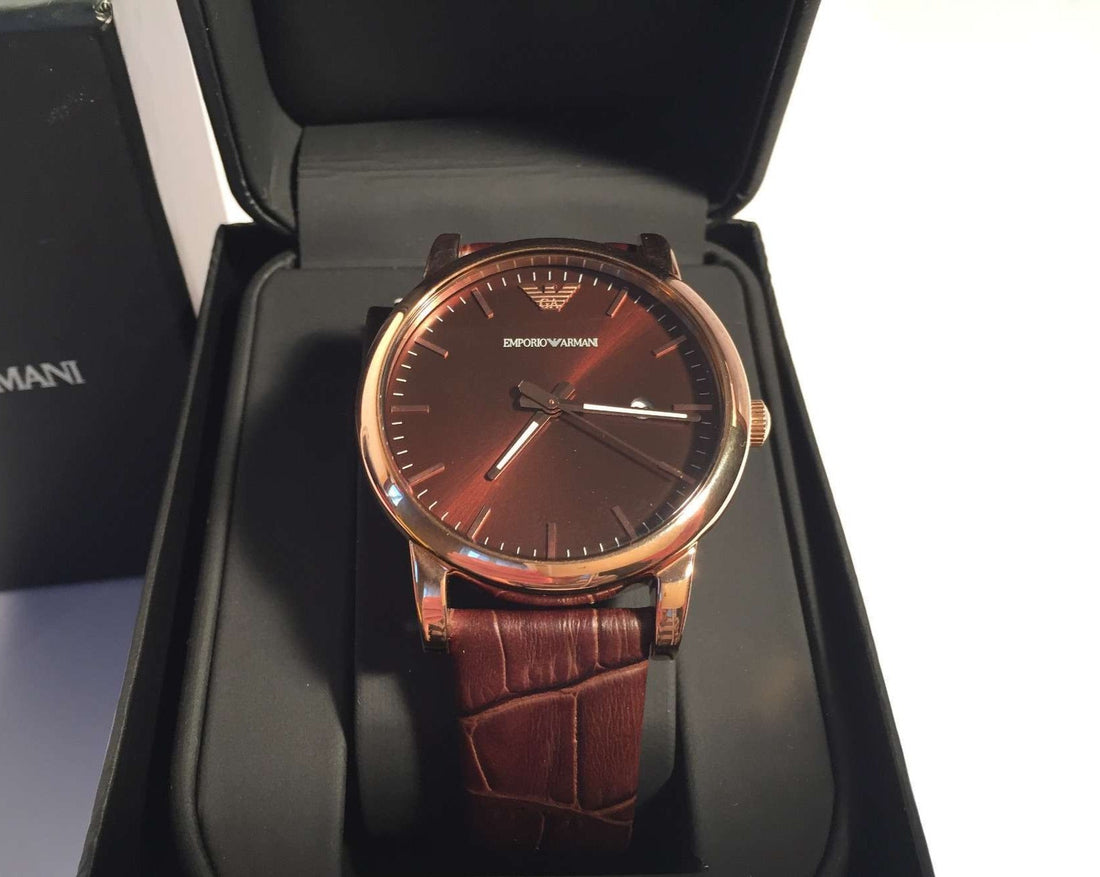 Emporio Armani Luigi Classic Brown Dial Brown Leather Strap Watch For Men - AR2503