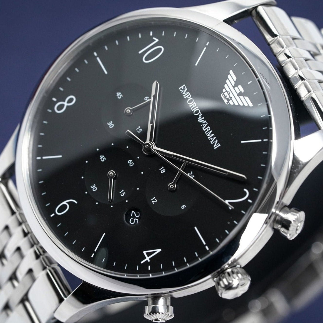 Emporio Armani Beta Chronograph Black Dial Steel Strap Watch For Men - AR1863