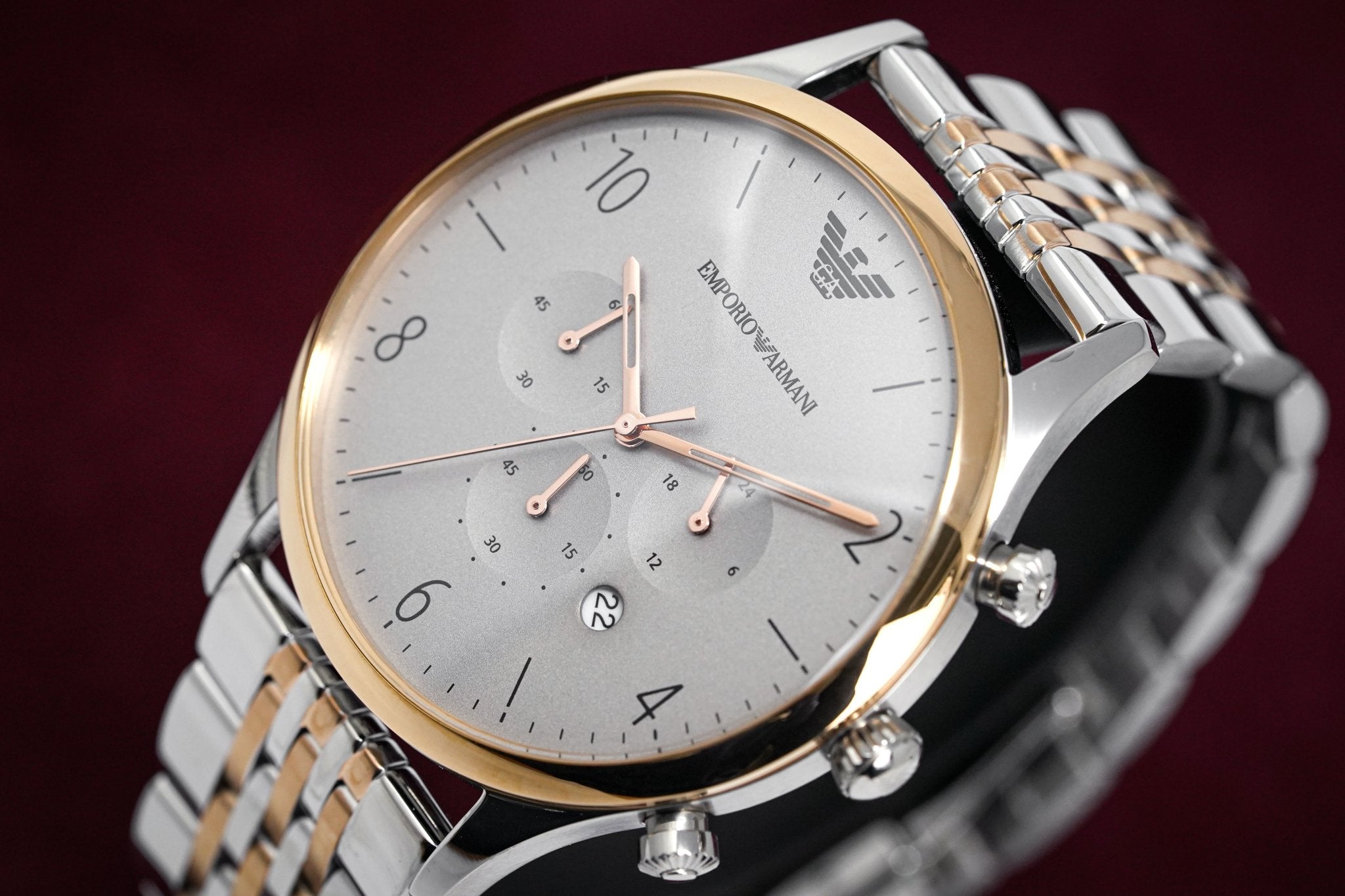 Emporio Armani Beta Chronograph Grey Dial Two Tone Steel Strap Watch For Men - AR1864