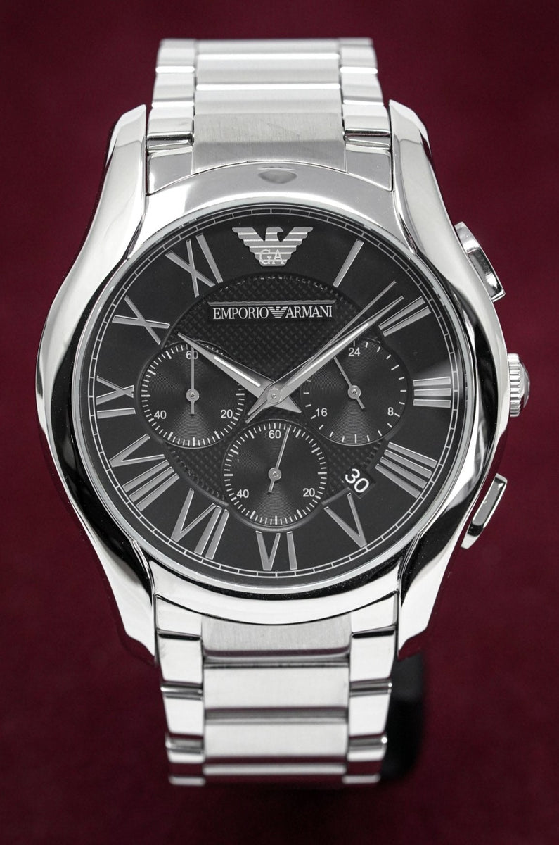 Emporio Armani Valente Chronograph Quartz Black Dial Silver Steel Strap Watch For Men - AR11083