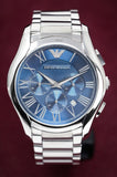 Emporio Armani Chronograph Quartz Blue Dial Silver Steel Strap Watch For Men - AR11082
