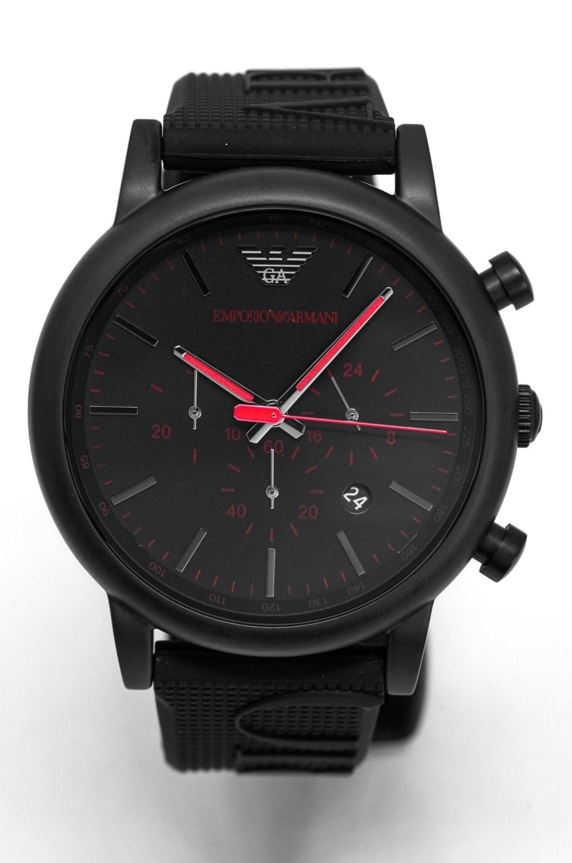 Emporio Armani Luigi Chronograph Black Dial Black Rubber Strap Watch For Men - AR11024