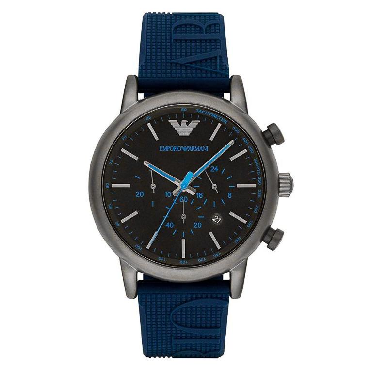 Emporio Armani  Luigi Chronograph Black Dial Blue Rubber Strap Watch For Men - AR11023