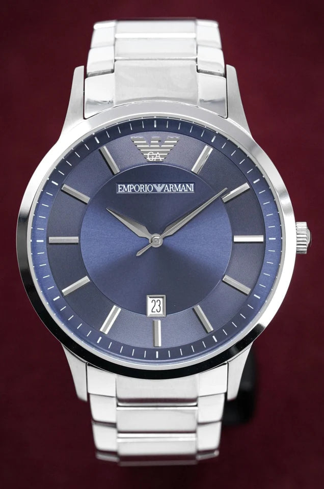 Emporio Armani Valente Quartz Blue Dial Silver Steel Strap Watch For Men - AR11085