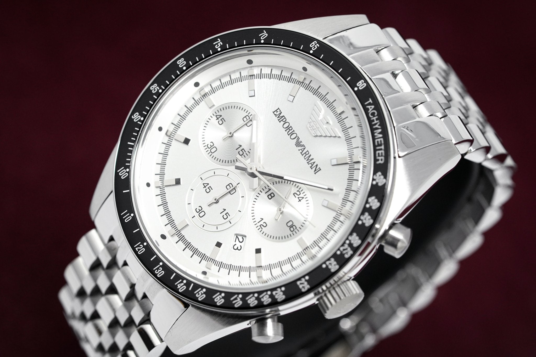 Emporio Armani Sportivo Chronograph Silver Dial Silver Steel Strap Watch For Men - AR6073