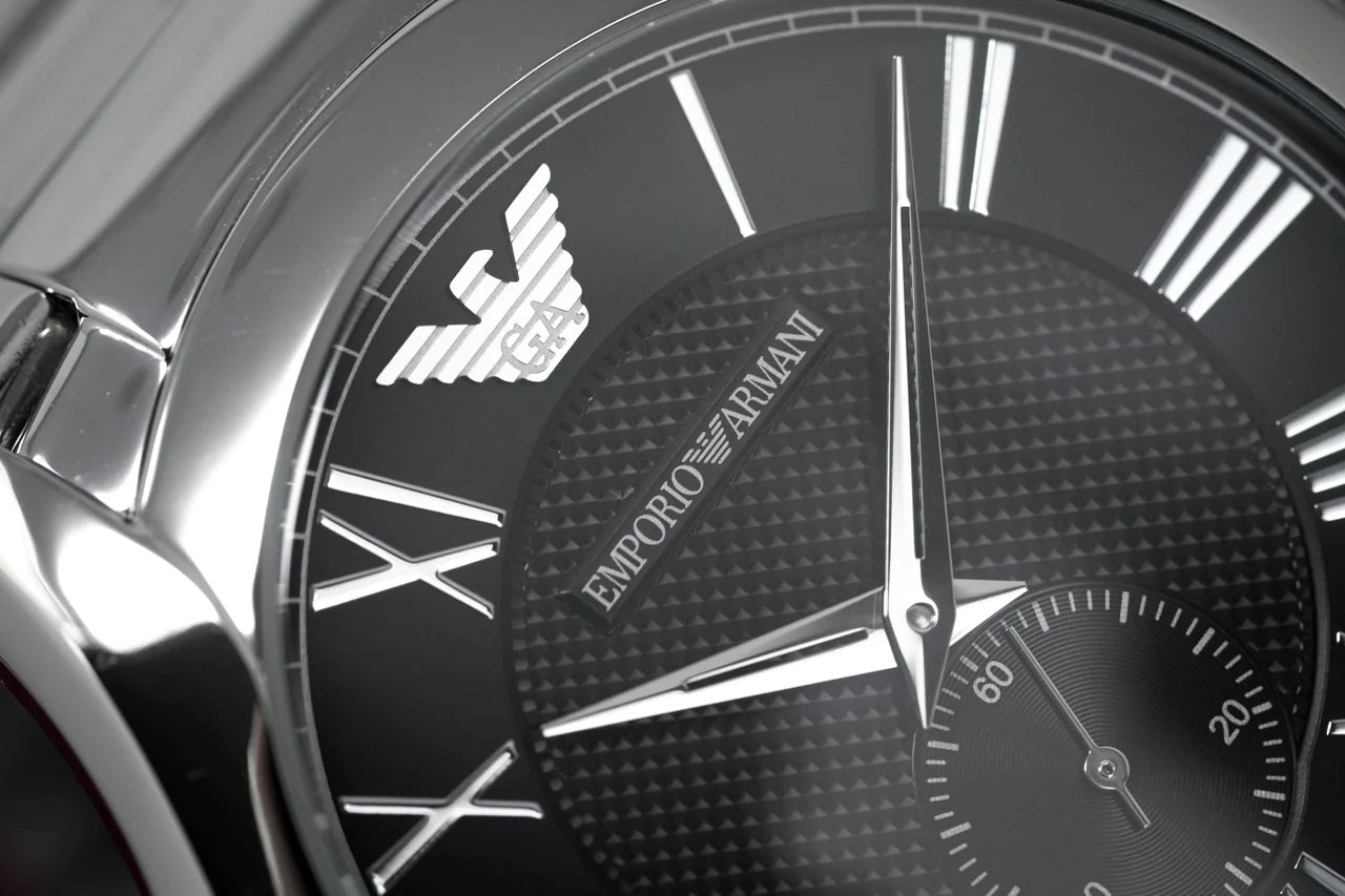 Emporio Armani Valente Quartz Black Dial Silver Steel Strap Watch For Men - AR11086