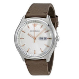 Emporio Armani Dress Quartz White Dial Brown Leather Strap Watch For Men - AR1999
