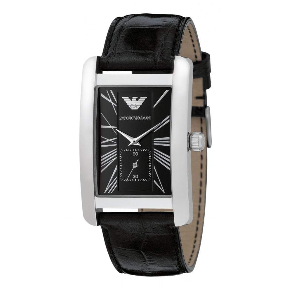 Emporio Armani Black Dial Black Leather Strap Watch For Men - AR0143