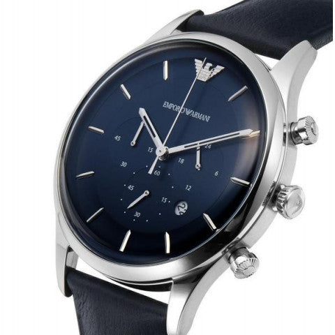 Emporio Armani Lambda Chronograph Blue Dial Blue Leather Strap Watch For Men - AR11018