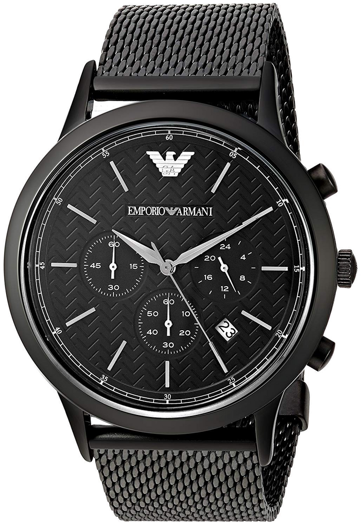 Emporio Armani Renato Chronograph Black Dial Black Mesh Bracelet Watch For Men - AR2498