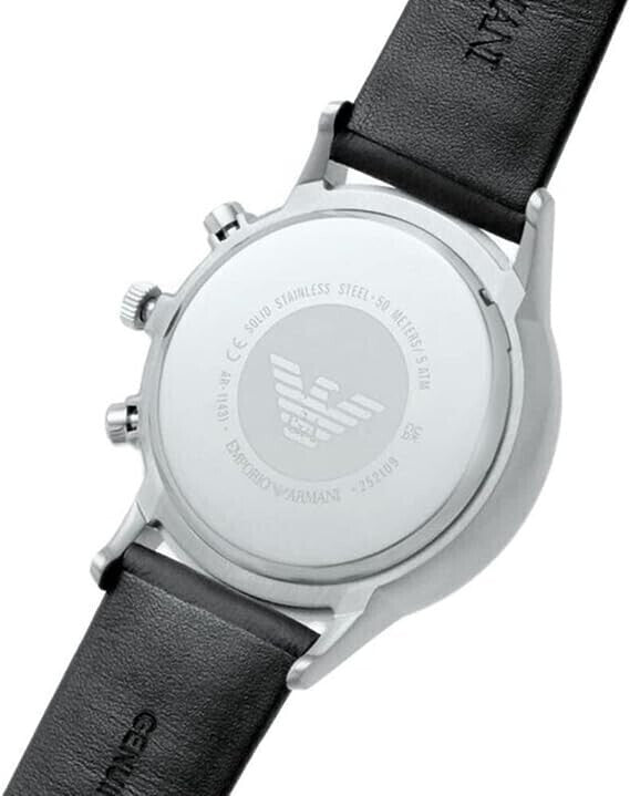 Emporio Armani Giovanni Chronograph Black Dial Black Leather Strap Watch For Men - AR11431